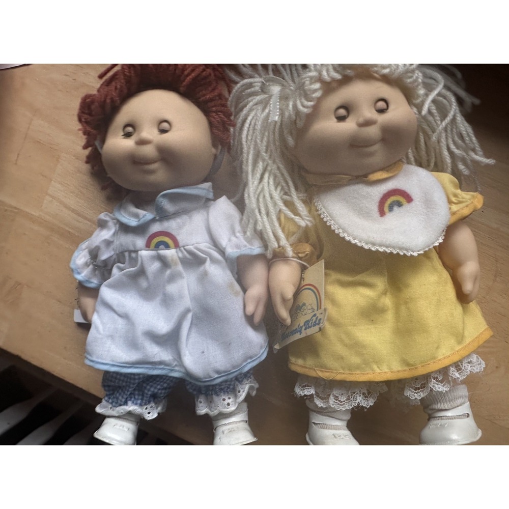 Vintage Heavenly Kids Dolls Set Rainbow Outfits Yarn Hair 1980s Retro Toys Pair